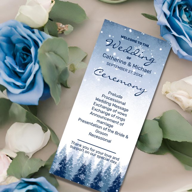 Blue Winter Wonderland Pine Christmas Wedding Program (Creator Uploaded)
