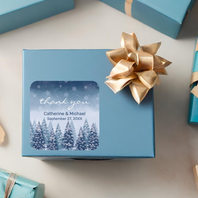 Blue Winter Wonderland Pine Christmas Wedding  Square Sticker (Creator Uploaded)