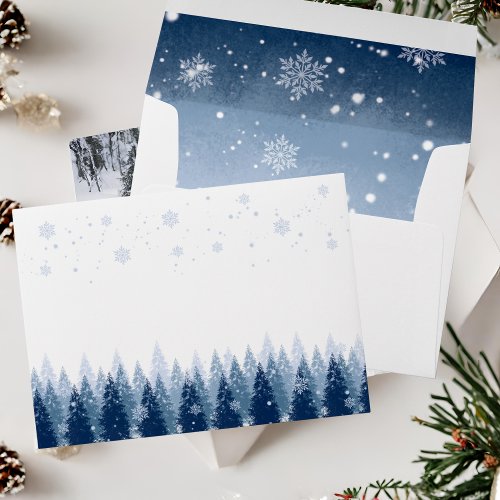 Blue Winter Wonderland Pine Forest Christmas Envelope