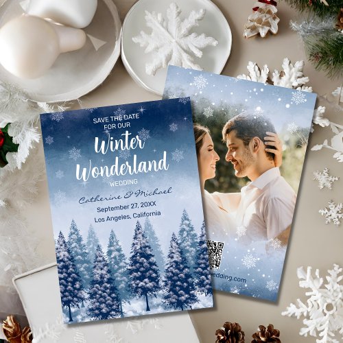 Blue Winter Wonderland Pine Tree Forest Christmas  Save The Date