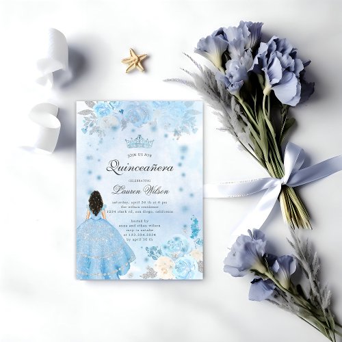 Blue Winter Wonderland Quinceanera Invitation