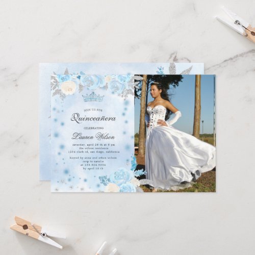 Blue Winter Wonderland Quinceanera Invitation