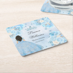 Blue Winter Wonderland Quinceanera Party Square Paper Coaster