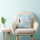 Blue Winter Wonderland Quinceanera Party  Throw Pillow<br><div class="desc">Our ''Blue Winter Wonderland Quinceanera'' collection features products that are perfect for your icy winter themed celebration. Striking blue backgrounds paired with watercolor florals in shades of cream and blue with silver accents and custom photos. Check our store for more items from this collection.</div>