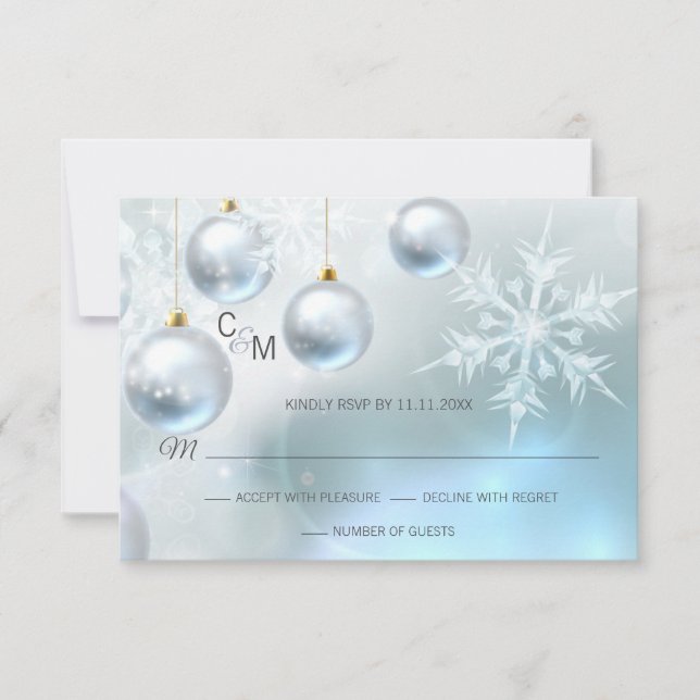 Blue Winter Wonderland Snow Scene RSVP Wedding (Front)