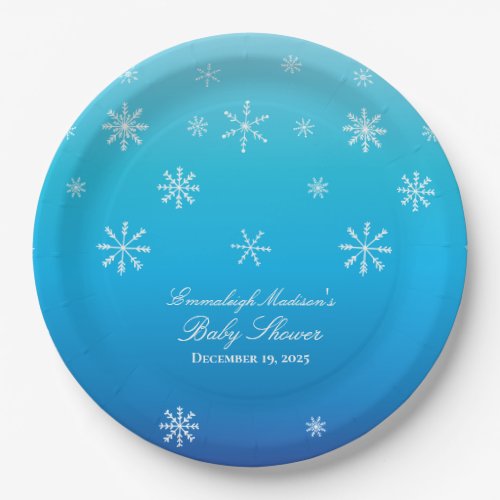 Blue Winter Wonderland Snowflake Baby Shower Paper Plates