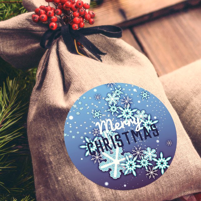 Blue Winter Wonderland Snowflake Merry Christmas Classic Round Sticker (Creator Uploaded)