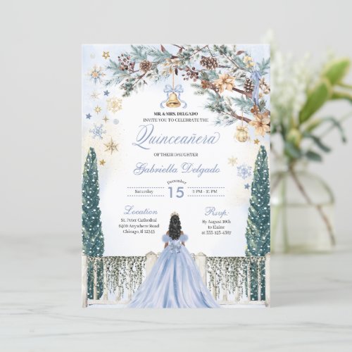 Blue Winter Wonderland Snowflake Quinceanera Invitation