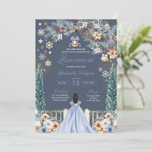 Blue Winter Wonderland Snowflake Quinceanera Invitation