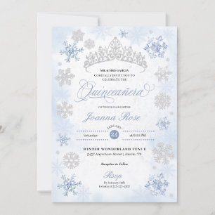 Blue Winter Wonderland Snowflake Quinceanera Invitation