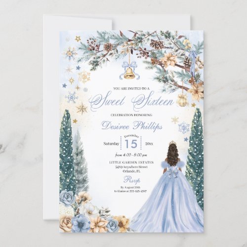 Blue Winter Wonderland Snowflake Sweet Sixteen Invitation