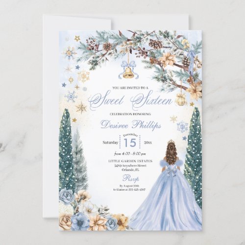 Blue Winter Wonderland Snowflake Sweet Sixteen Invitation