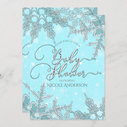 Blue Winter Wonderland Snowflakes Baby Shower Invitation