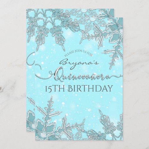 Blue Winter Wonderland Snowflakes Quiceaera Invitation