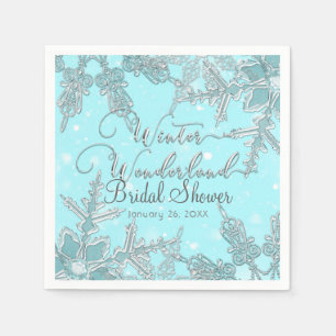 Blue Winter Wonderland Snowflakes Wedding Paper Napkins