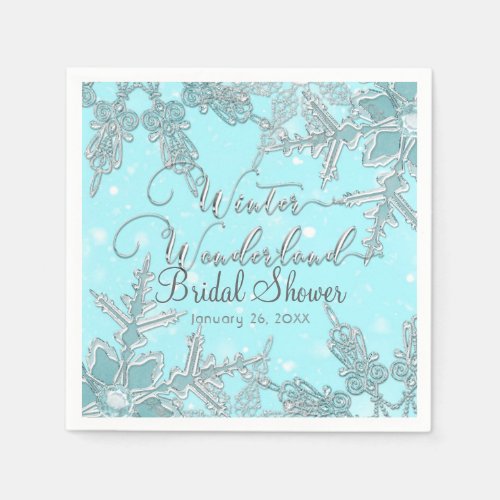 Blue Winter Wonderland Snowflakes Wedding Paper Napkins