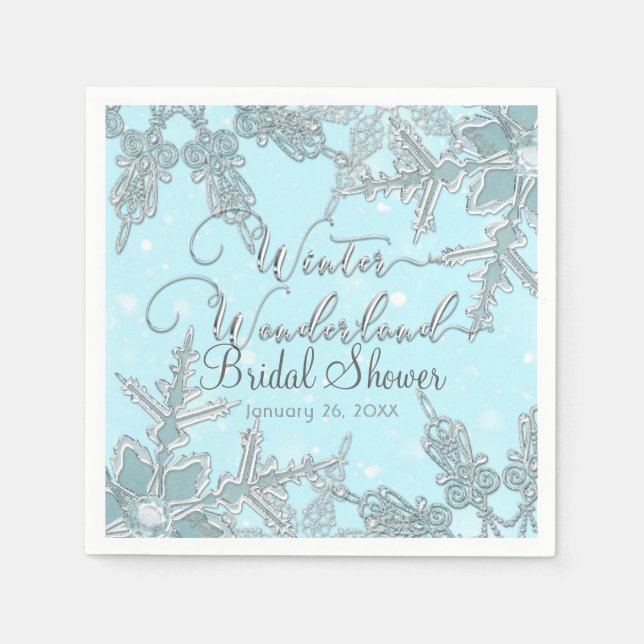 Blue Winter Wonderland Snowflakes Wedding Paper Napkins (Front)