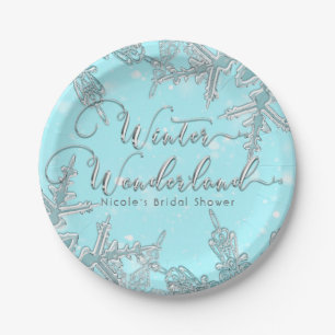 Blue Winter Wonderland Snowflakes Wedding Paper Plates