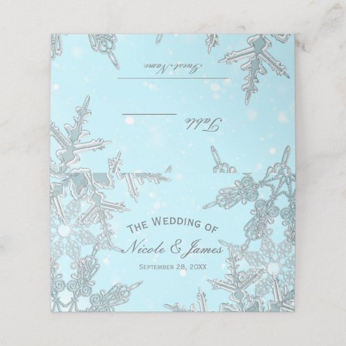 Blue Winter Wonderland Snowflakes Wedding Table Place Card