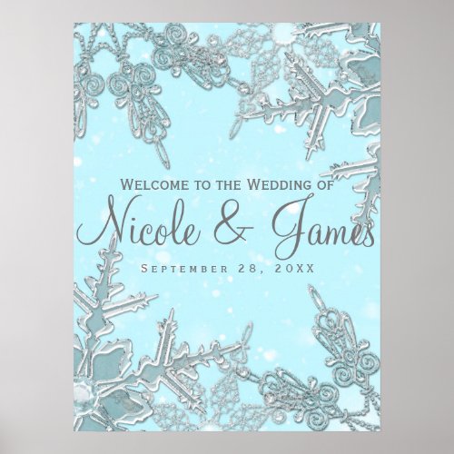 Blue Winter Wonderland Snowflakes Wedding Welcome Poster