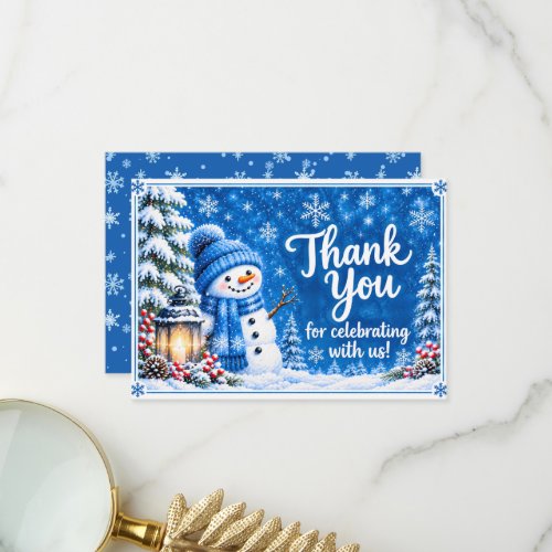 Blue Winter Wonderland Snowman Thank You Card