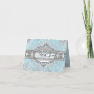 Blue Winter Wonderland Sweet 16 Thank You Card