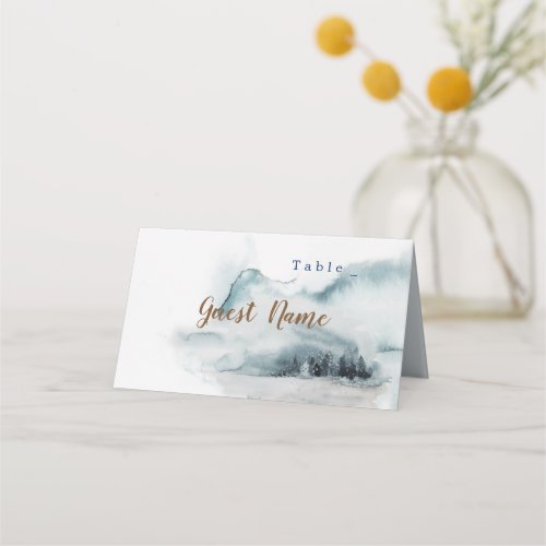 Blue winter wonderland wedding place cards