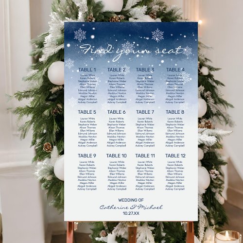 Blue Winter Wonderland Wedding Seating Chart Foam Board