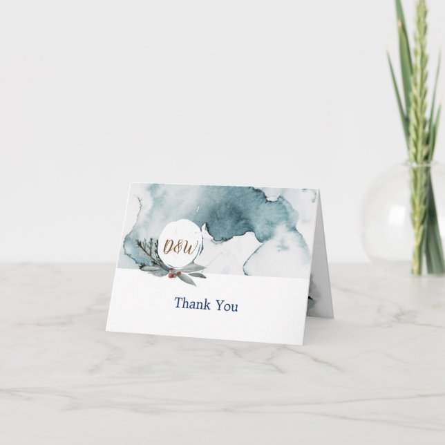 Blue Winter Wonderland wedding thank you card (Front)