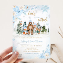 Blue Winter Woodland Animals Baby Shower Invitation