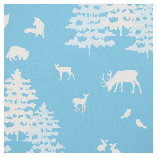 Blue Winter Woodland Animals Deer Fox Bear Fabric