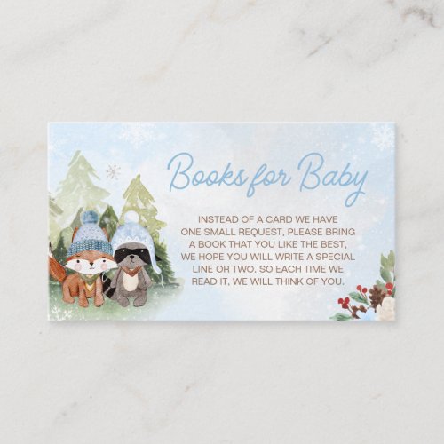 Blue Winter Woodland Baby Shower Books for Baby Enclosure Card