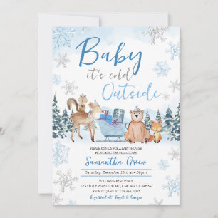 Blue Winter Woodland Baby Shower Invitation