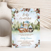 Blue Winter Woodland Baby Shower Invitation