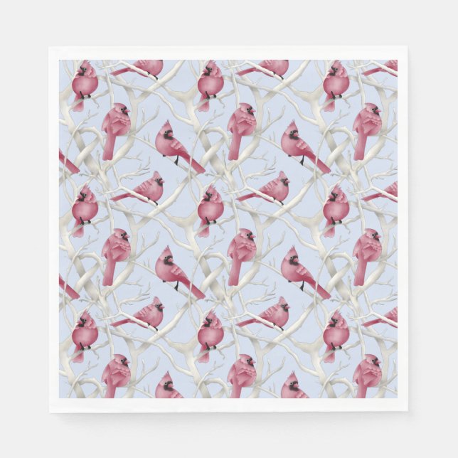 Blue Winter Woodland Christmas Cardinal Birds Napkins (Front)