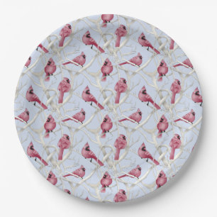 Blue Winter Woodland Christmas Cardinal Birds Paper Plates
