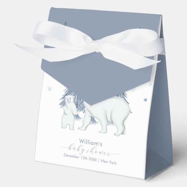 Blue Winter Woodland Polar Bear Baby Shower  Favor Boxes (Front)