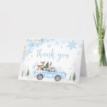 Blue Winter Woodland Truck Baby Shower  Thank You Card