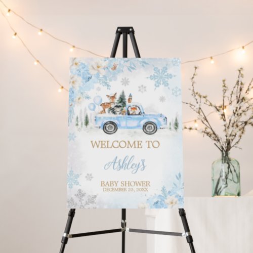 Blue Winter Woodland Truck Welcome Sign