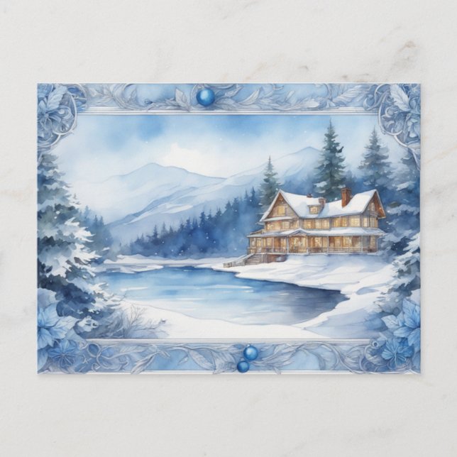 Blue Winter's Tale: Add Your Warm Wishes Invitation Postcard (Front)