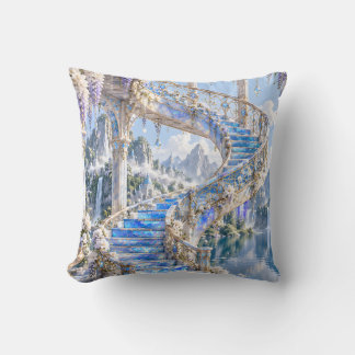 Blue Wisteria Crystal Stairway Mountain Lake Throw Pillow
