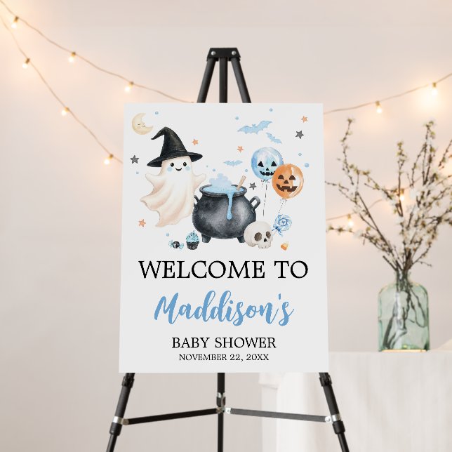Blue Witch Ghost Little Boo Baby Welcome Sign (In Situ (Stand))