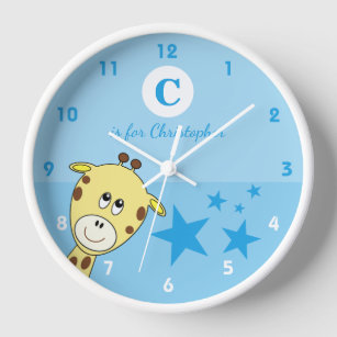 Blue with a cute giraffe stars baby name clock