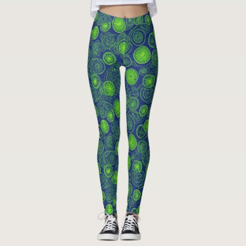 Blue with a Neon Green Lime Design Leggings