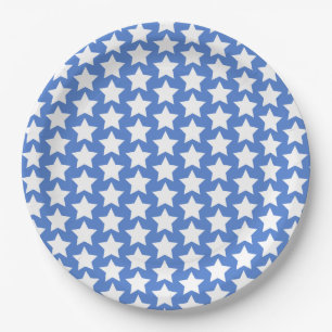 Blue with a White Stars Pattern Paper Plates