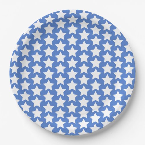 Blue with a White Stars Pattern Paper Plates