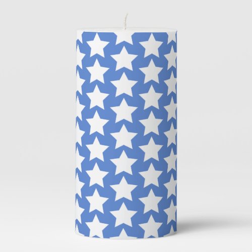 Blue with a White Stars Pattern  Pillar Candle