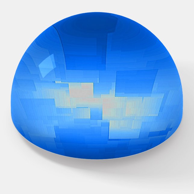 Blue with abstract shapes in lemon gold paperweight (Angled)