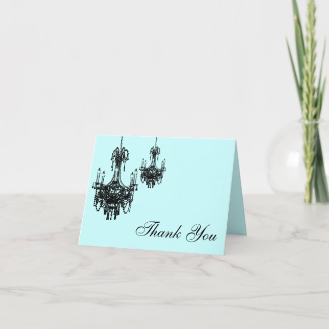Blue with Black Chandeliers Thank You Note Card (Front)
