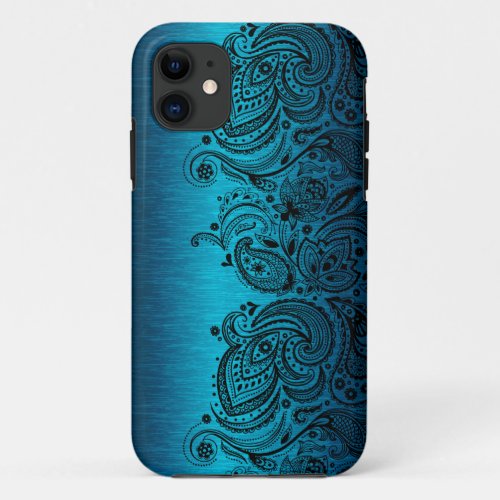 Blue With Black Paisley Lace iPhone 11 Case